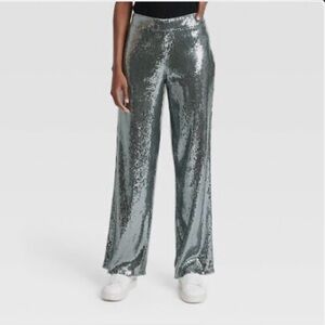 A New Day Sequin Trouser Pants. Silver/Gray/Blue. Size 6.